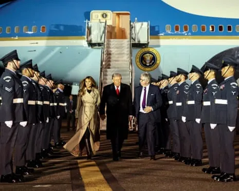 US President Trump Touches Down in UK for Second State Visit Amid Demonstrations Assemble in Windsor